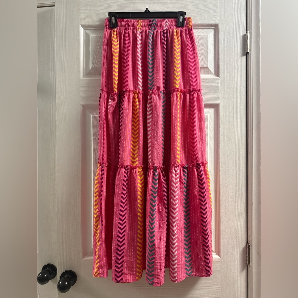 Boho High Waist Pleated Ruffle Skirt Size Small - Picture 4 of 10